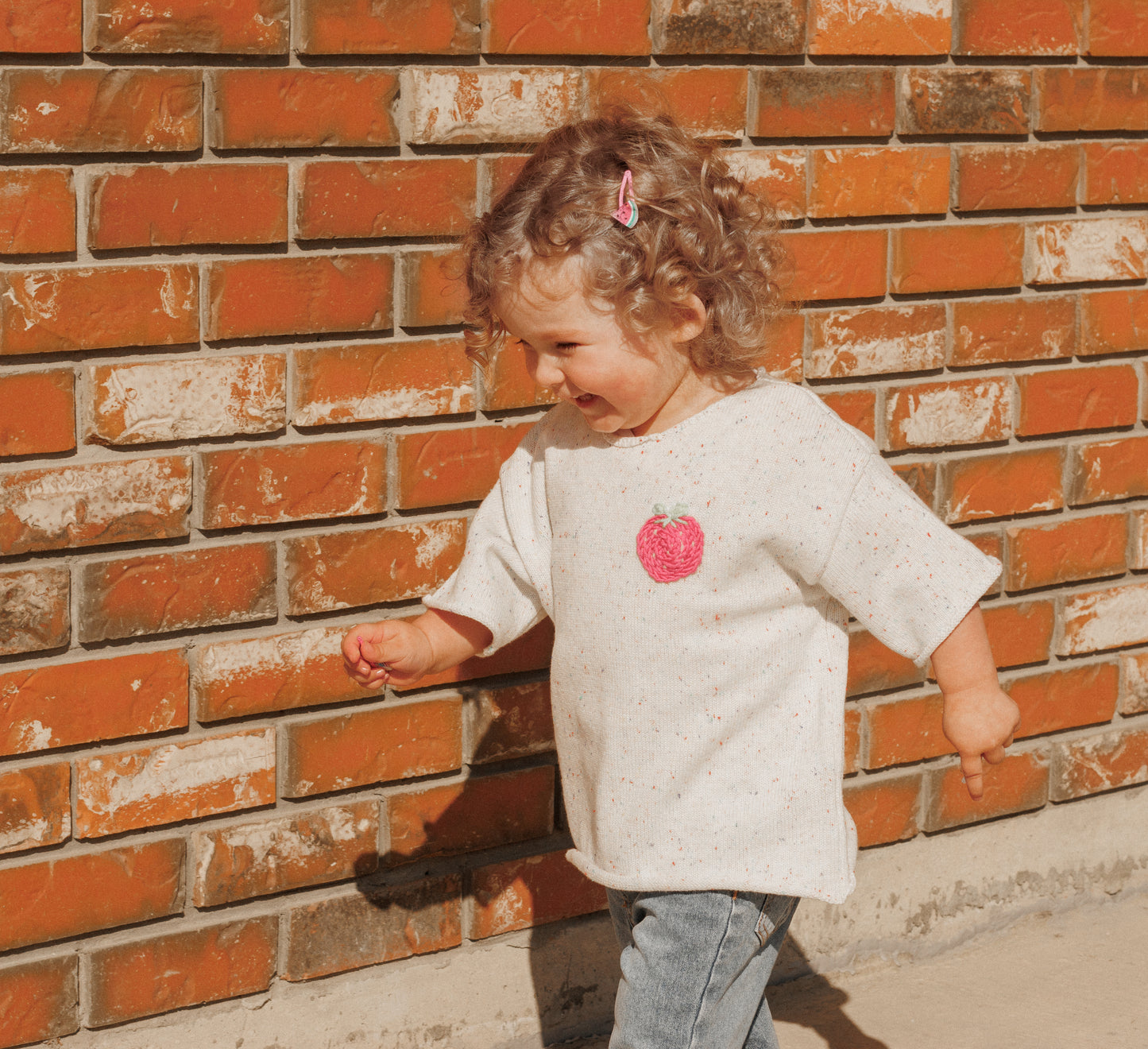 Kids Knit T-Shirt in Strawberry Confetti